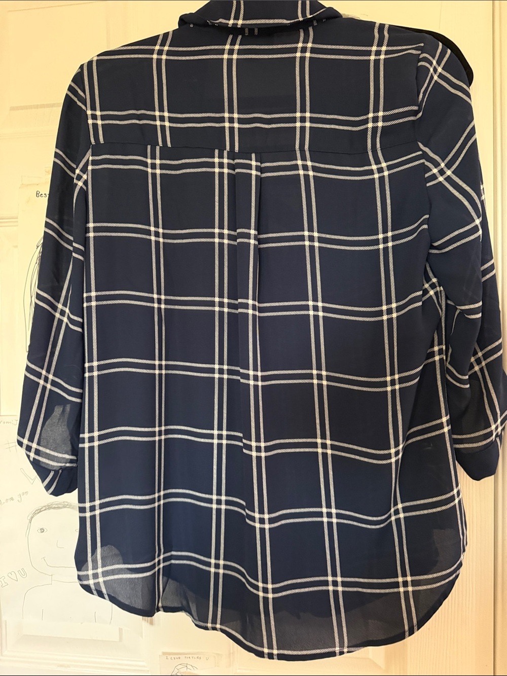 Fortune + Ivy Navy Plaid Button-Front Blouse size med - Picture 5 of 5